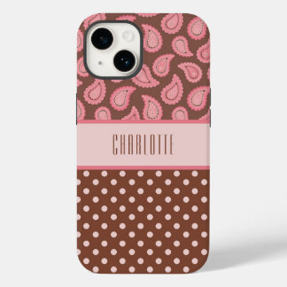 Persoonlijke roze paisley & poka dots telefoontas Case-Mate iPhone 14 hoesje