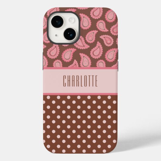 Persoonlijke roze paisley & poka dots telefoontas Case-Mate iPhone case (Achterkant)