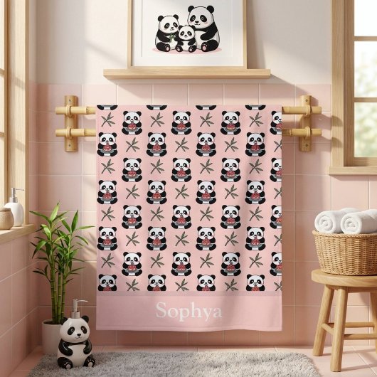 Persoonlijke Roze Panda Kinderen Badhanddoek
