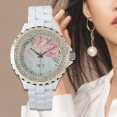 Persoonlijke Roze Pioen Roos Monogram Dames- Horloge