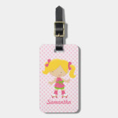 Persoonlijke roze pokstiften met rolschaatsen bagagelabel (Voorkant verticaal)