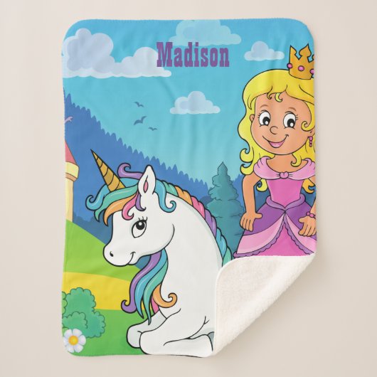 Persoonlijke roze prinses Unicorn Sherpa Blanket Deken (Voorkant)