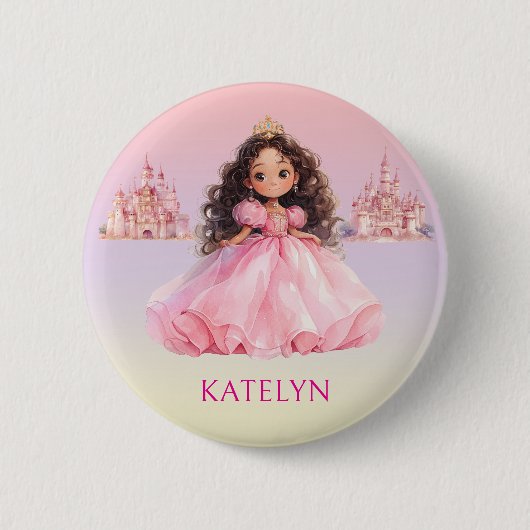 Persoonlijke Roze Prinses Verjaardag Ronde Button 5,7 Cm (Voorkant)
