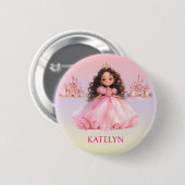 Persoonlijke Roze Prinses Verjaardag Ronde Button 5,7 Cm (Voorkant /achterkant)