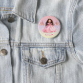 Persoonlijke Roze Prinses Verjaardag Ronde Button 5,7 Cm (In situ)