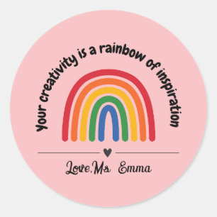 Persoonlijke roze regenboog hart leraar beloning ronde sticker
