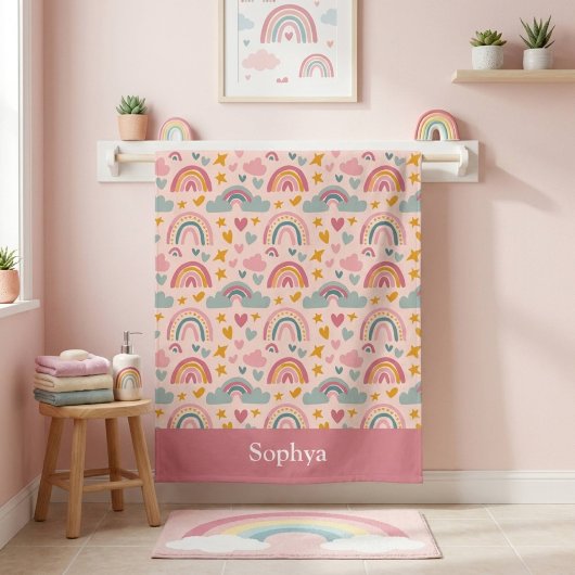 Persoonlijke Roze Regenboog Kinderen Badhanddoek