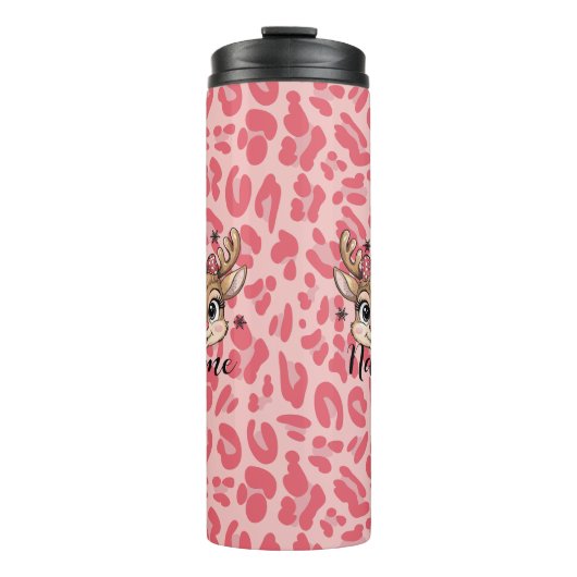 Persoonlijke roze rendieren thermosbeker (Voorkant)