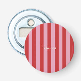 Persoonlijke Roze & Rode Gestreepte Trouwonderzett Button Flesopener