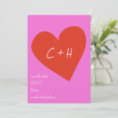 Persoonlijke Roze Rode Hart Liefde Koppels Initial Save The Date (Staand voorkant)