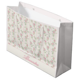 Persoonlijke Roze Roos Bloemige Giftzak Groot Cadeauzakje