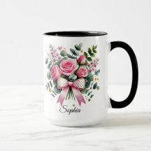 Persoonlijke Roze Roos Naam Mok Elegant Cadeau