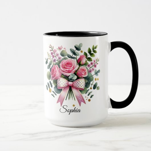 Persoonlijke Roze Roos Naam Mok Elegant Cadeau (Rechts)