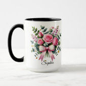 Persoonlijke Roze Roos Naam Mok Elegant Cadeau (Links)