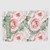 Persoonlijke Roze Rozen Golfhanddoek (Horizontaal)