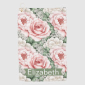 Persoonlijke Roze Rozen Golfhanddoek (Voorkant)