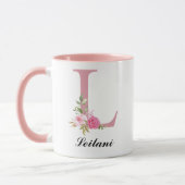 Persoonlijke Roze Rozen Monogrammok voor Haar Cade Mok (Links)