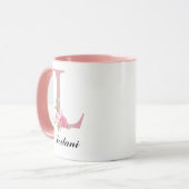 Persoonlijke Roze Rozen Monogrammok voor Haar Cade Mok (Voorkant links)