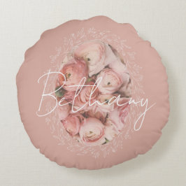 Persoonlijke Roze Rozen Romantisch Elegant Vintage Rond Kussen