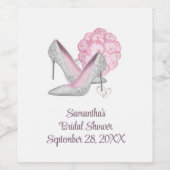 Persoonlijke Roze Rozen Zilveren Hakken Bruidsmeis Wijn Etiket (Enkel label)