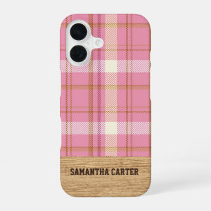 Persoonlijke Roze Schotse Plaid iPhone Hoes 16 Hoesje