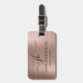 Persoonlijke Roze Script met Roze Goud Bagagelabel (Voorkant verticaal)