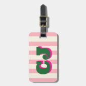 Persoonlijke Roze Streep Monogram, Aangepaste Init Bagagelabel (Voorkant verticaal)