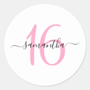 Persoonlijke Roze Sweet 16 Ronde Sticker