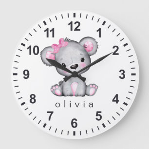 Persoonlijke Roze Teddybeer Wit Grote Klok