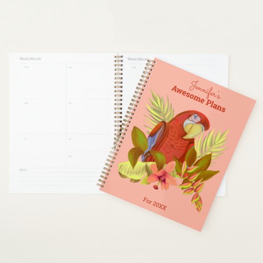 Persoonlijke roze tropische papegaai illustratie planner (Display)
