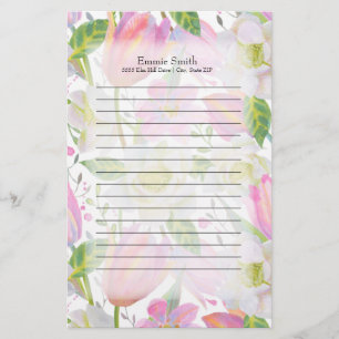 Persoonlijke Roze Tulpen en Groene Bladeren Briefpapier