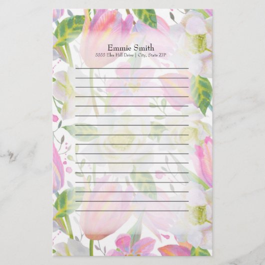 Persoonlijke Roze Tulpen en Groene Bladeren Briefpapier (Voorkant)