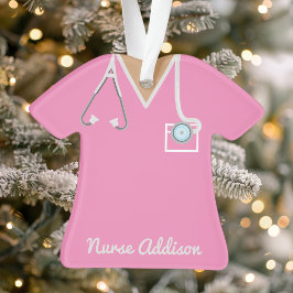 Persoonlijke roze verpleegster scrubset ornament