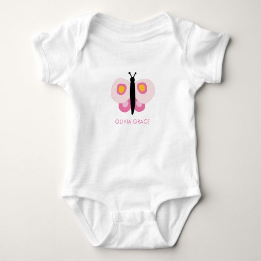 Persoonlijke Roze Vlinder Baby Meisje Romper (Voorkant)