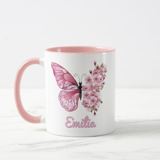 Persoonlijke Roze Vlinder & Kersenbloesem Mok (Links)