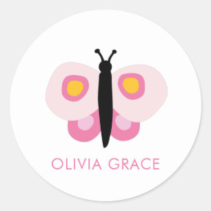 Persoonlijke Roze Vlinder Meisjes Ronde Sticker