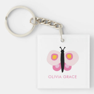 Persoonlijke Roze Vlinder Meisjes Sleutelhanger