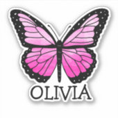 Persoonlijke roze vlinder meisjesnaam sticker (Voorkant)