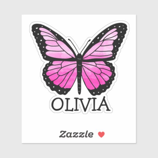 Persoonlijke roze vlinder meisjesnaam sticker (Vel)