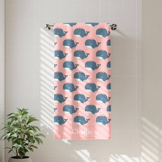 Persoonlijke Roze Walvis Kids Badhanddoek