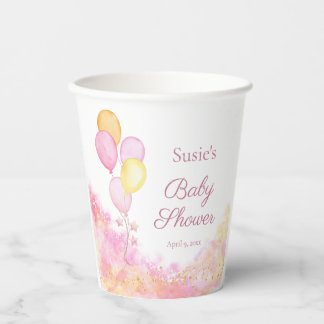 Persoonlijke Roze Waterverf Ballon Baby Shower Papieren Bekers