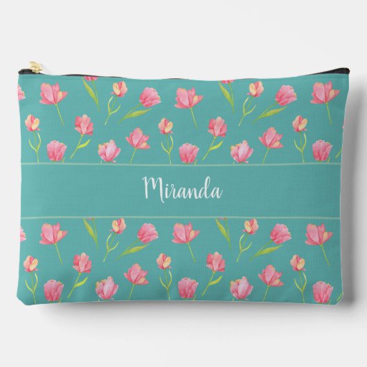 Persoonlijke Roze Waterverf Bloemen Etui (Voorkant)
