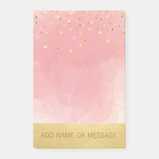 Persoonlijke roze Waterverf Faux Gold Foil Post-it® Notes (Voorkant)