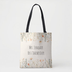 Persoonlijke Roze Wildflower Bedankje Voor Leraren Tote Bag