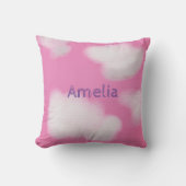 Persoonlijke Roze & Witte donzige Wolken Kussen (Voorkant)