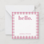 Persoonlijke Roze Witte Gingham Notitiekaartje (Voorkant)