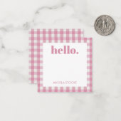 Persoonlijke Roze Witte Gingham Notitiekaartje (Voorkant / Achterkant in situ)