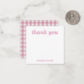 Persoonlijke Roze Witte Gingham Notitiekaartje (Voorkant / Achterkant in situ)