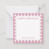 Persoonlijke Roze Witte Gingham Notitiekaartje (Voorkant)