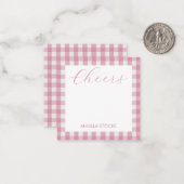 Persoonlijke roze witte Gingham Notitiekaartje (Voorkant / Achterkant in situ)